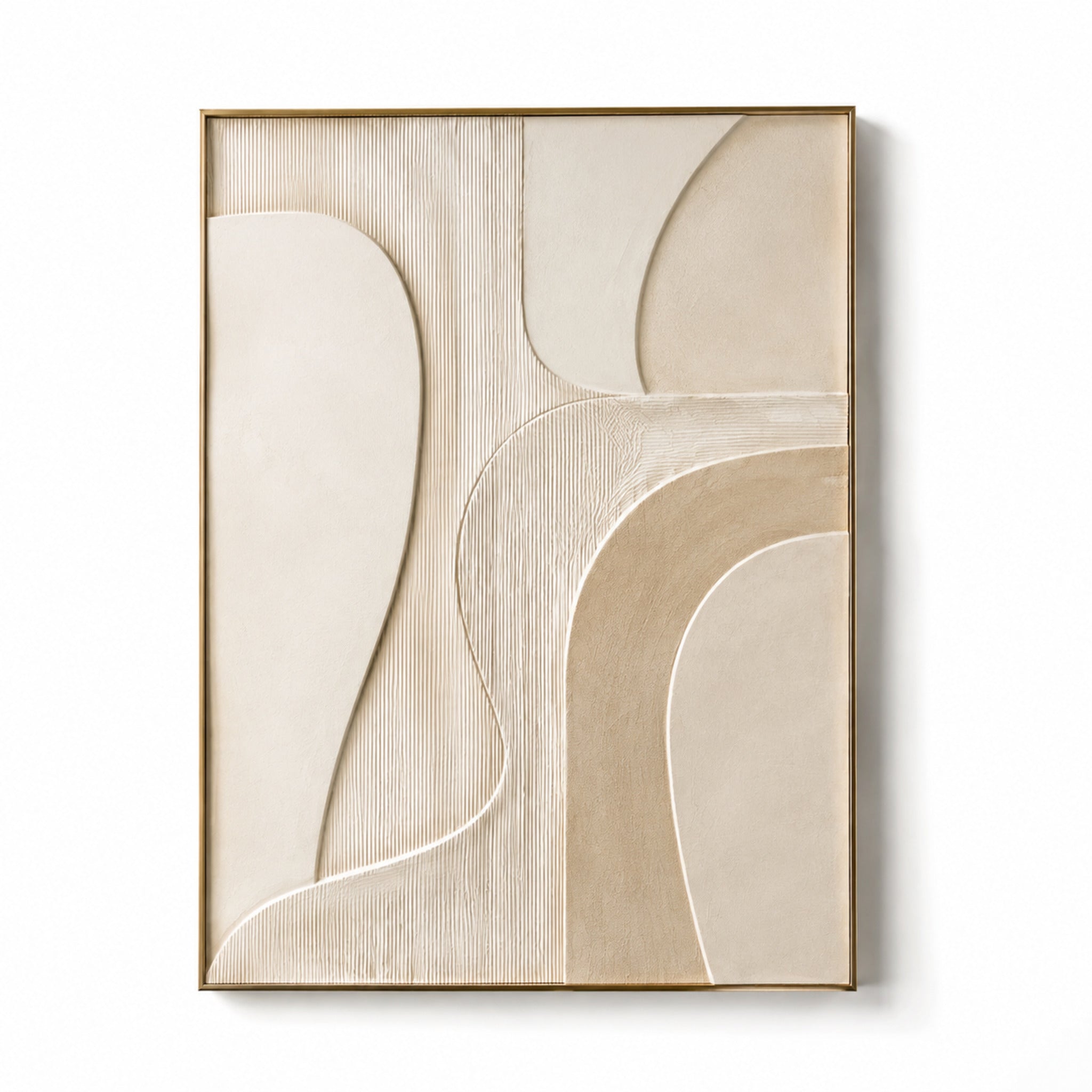 Tableau Relief Sable – Œuvre murale texturée ivoire et champagne