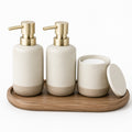 Distributeur & Plateau Harmonie – Set lavabo ivoire et noyer clair