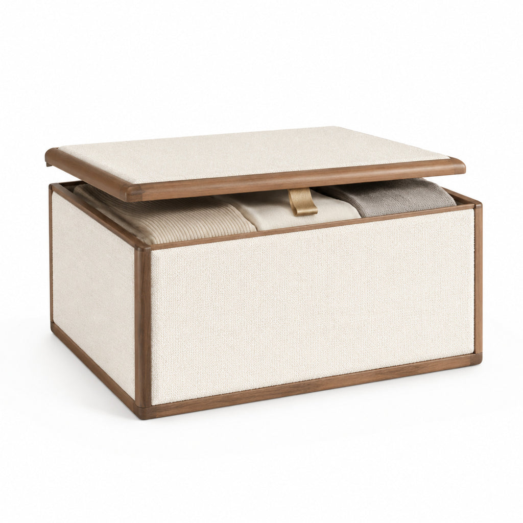 Boîte textile Élégance – Rangement souple crème avec poignée champagne