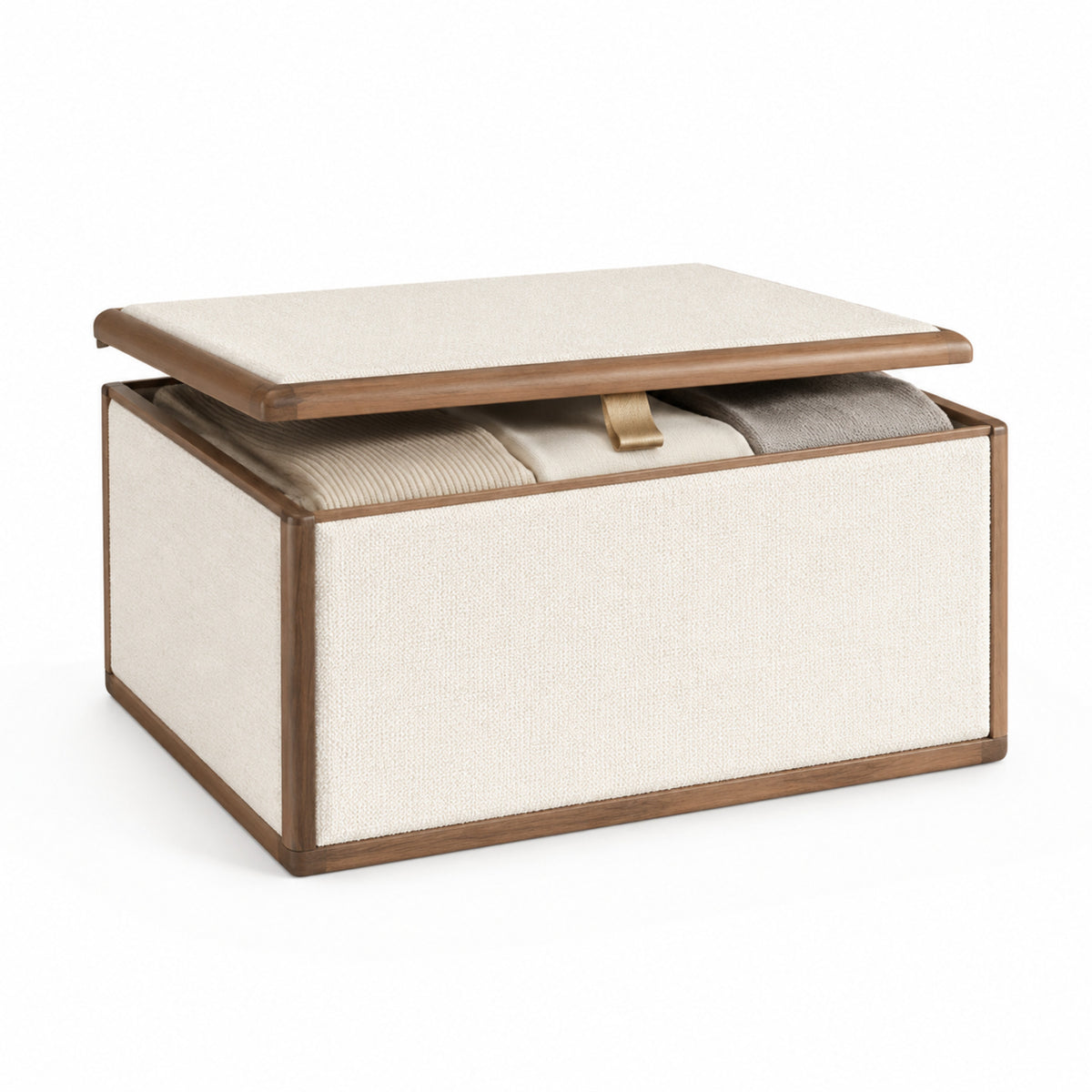 Boîte textile Élégance – Rangement souple crème avec poignée champagne
