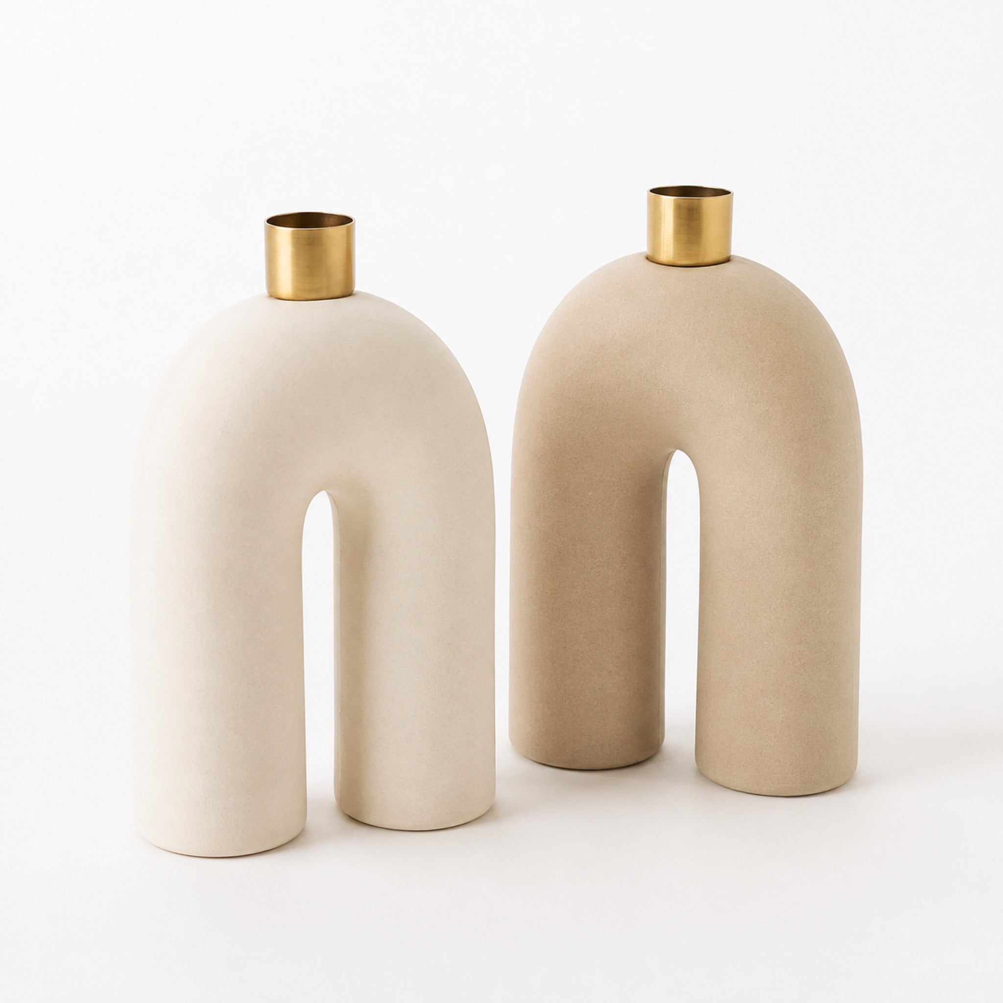 Bougeoir Arche – Duo sculptural ivoire et champagne