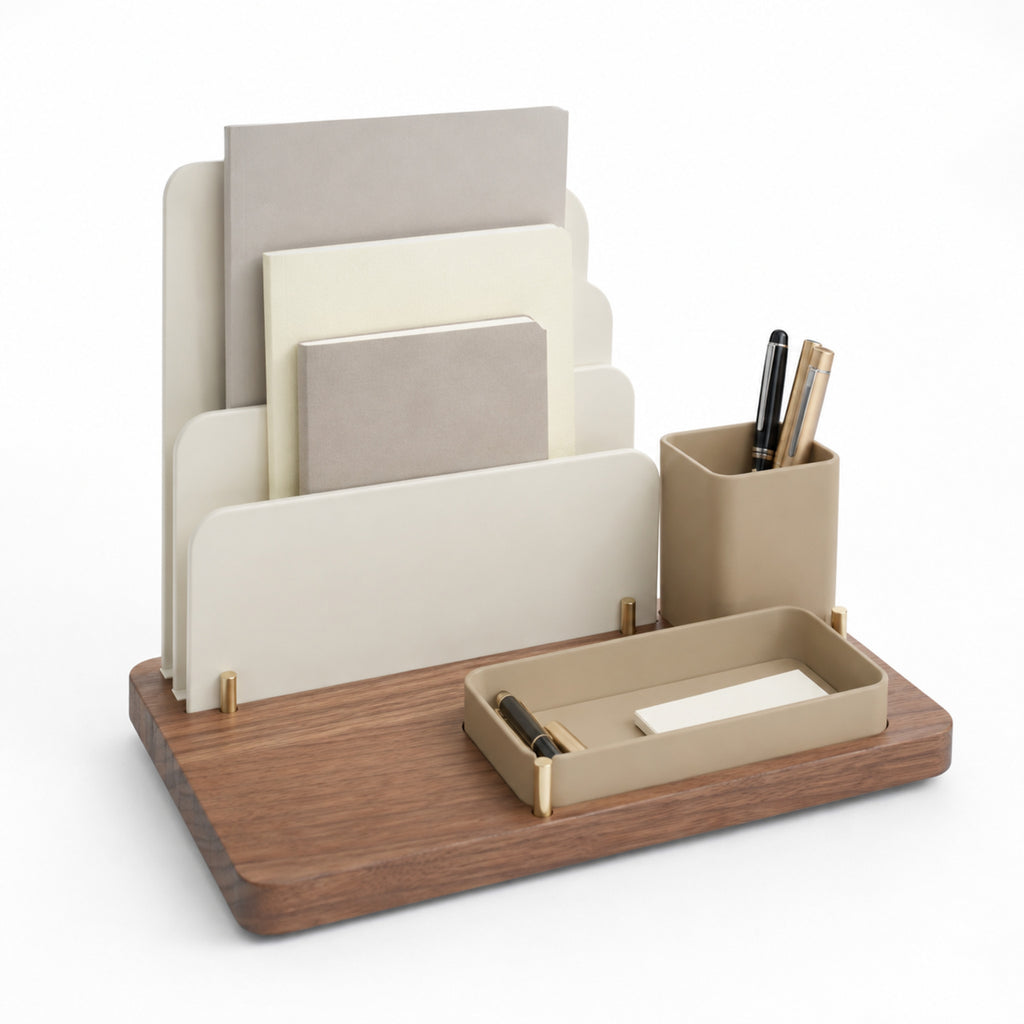 Organiseur de bureau Ligne – Station de rangement noyer clair et crème