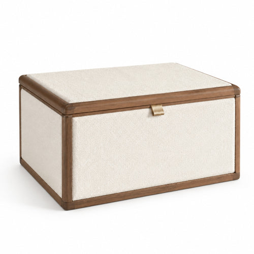 Boîte textile Élégance – Rangement souple crème avec poignée champagne