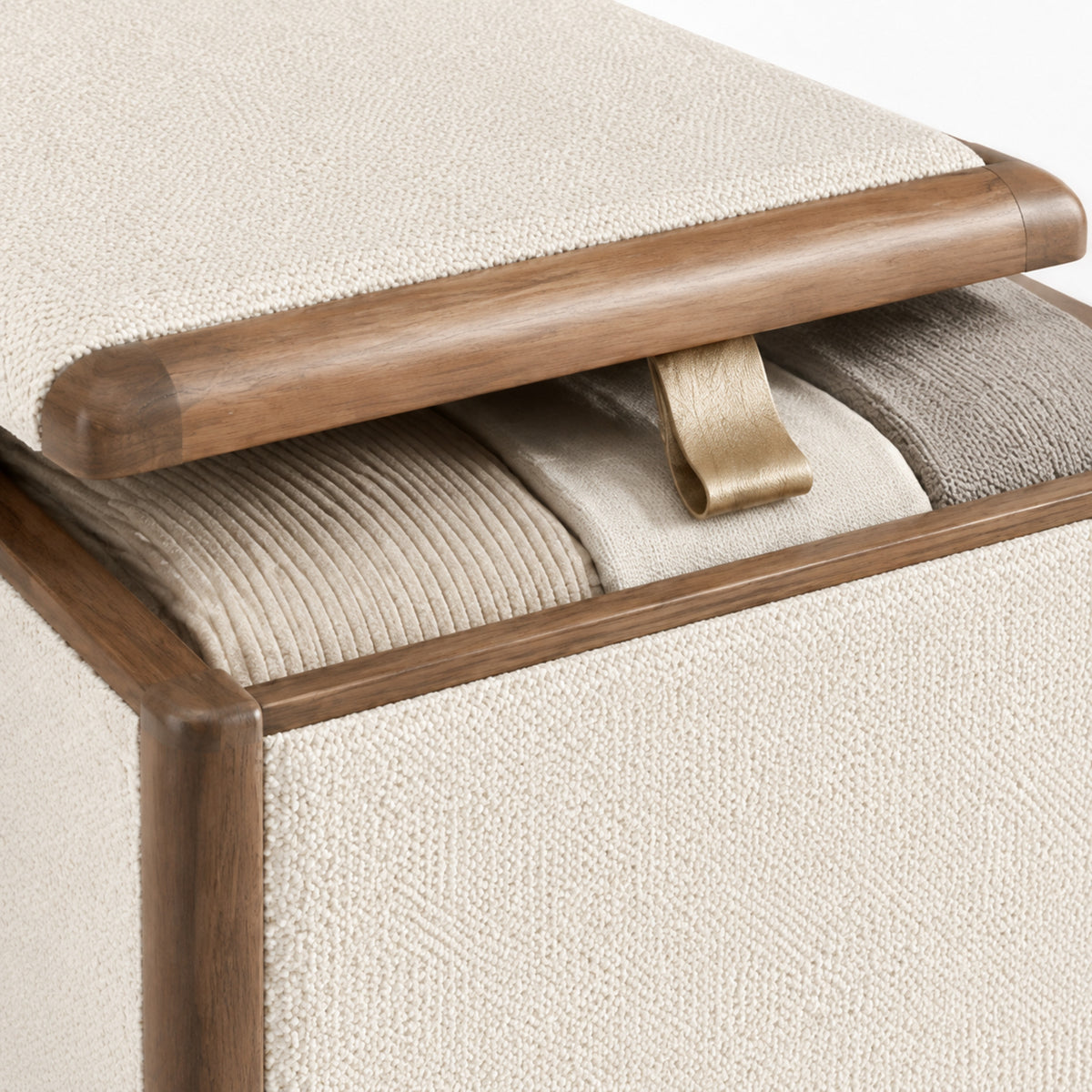 Boîte textile Élégance – Rangement souple crème avec poignée champagne