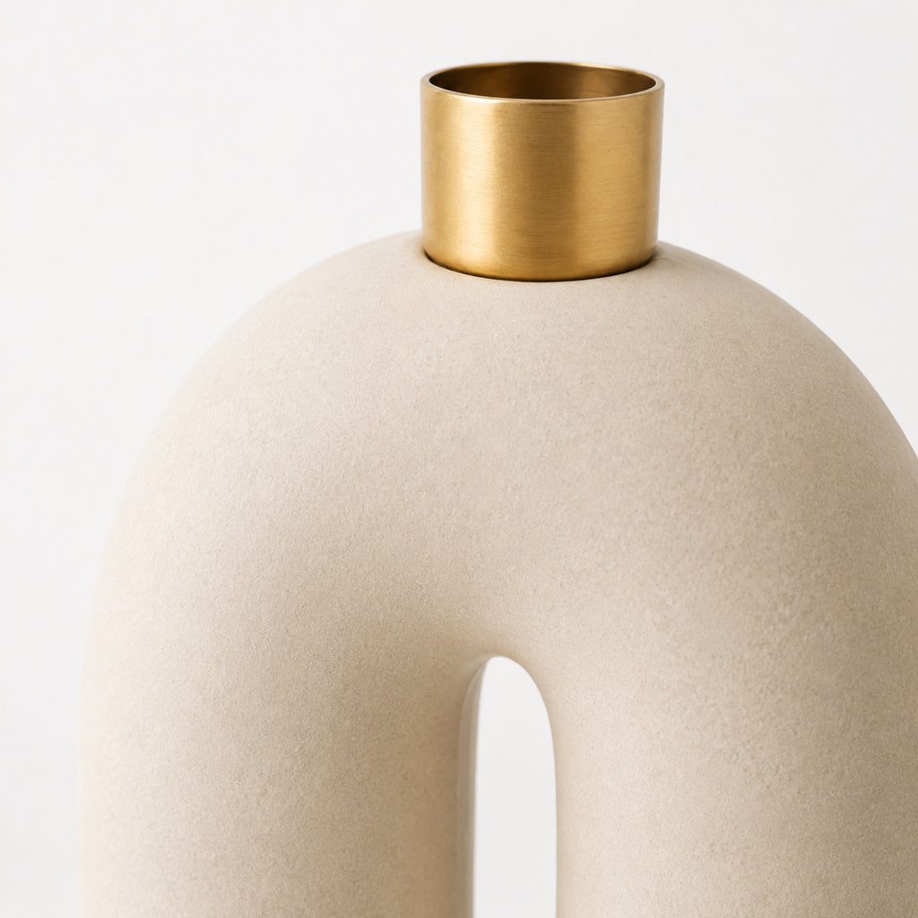 Bougeoir Arche – Duo sculptural ivoire et champagne