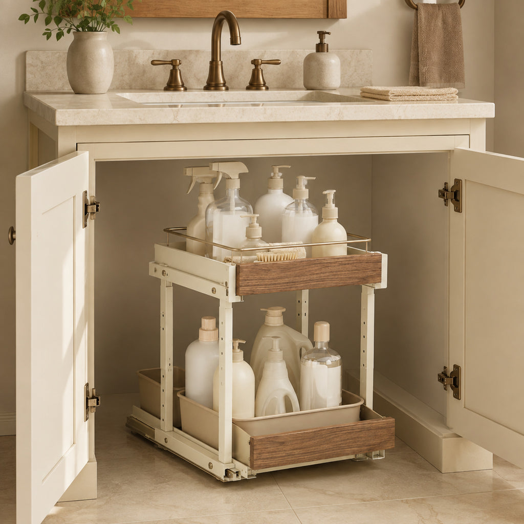 Organiseur sous évier Flex – Rangement coulissant modulable crème