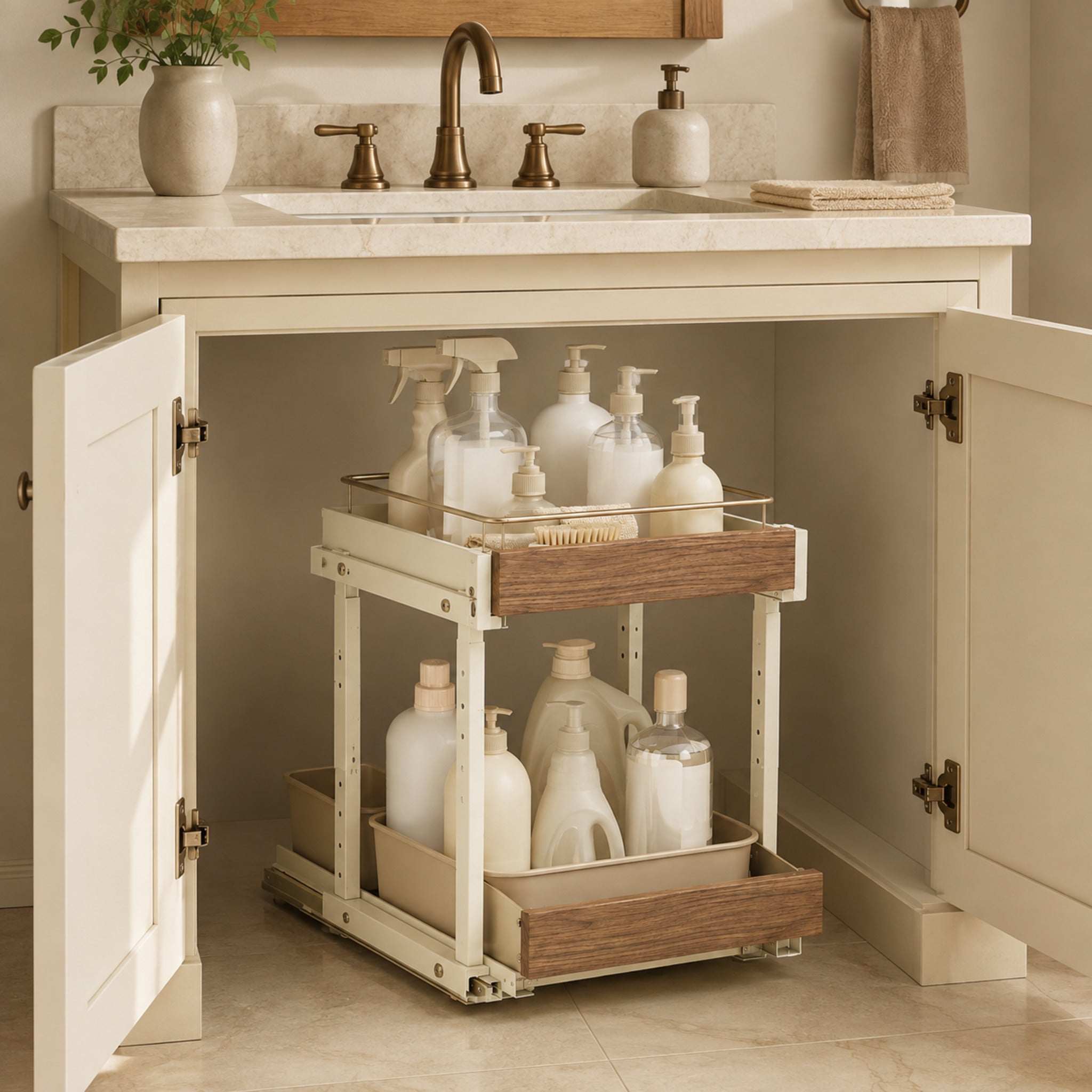 Organiseur sous évier Flex – Rangement coulissant modulable crème