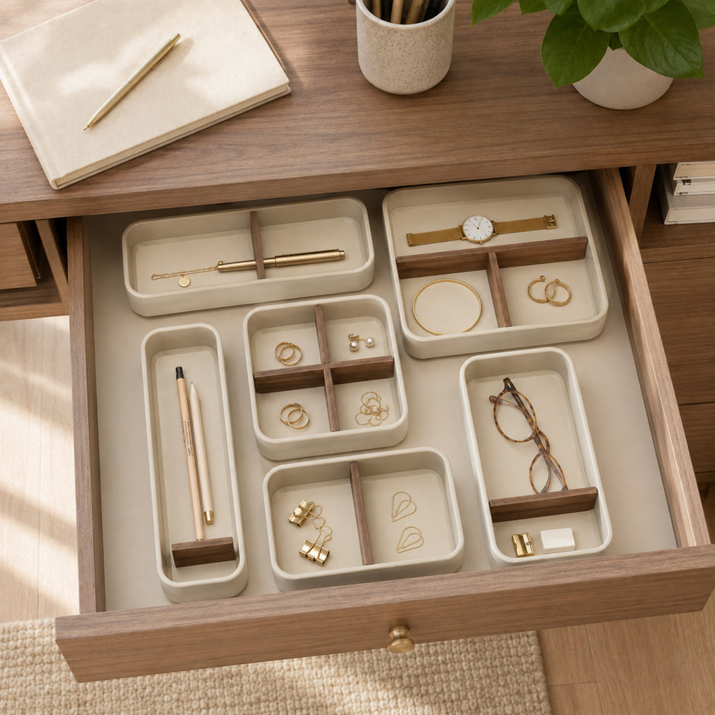 Organiseur de tiroir Modulable – Compartiments extensibles finition noyer clair