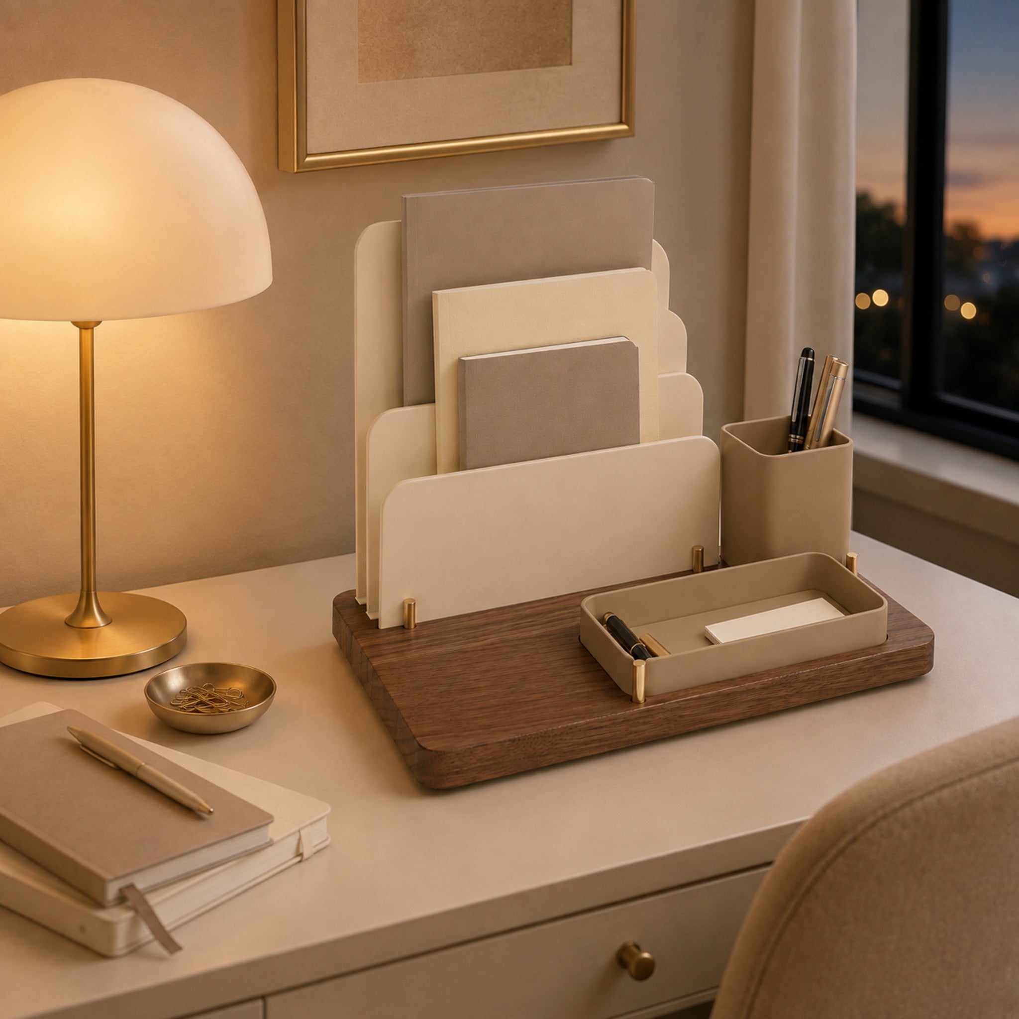 Organiseur de bureau Ligne – Station de rangement noyer clair et crème