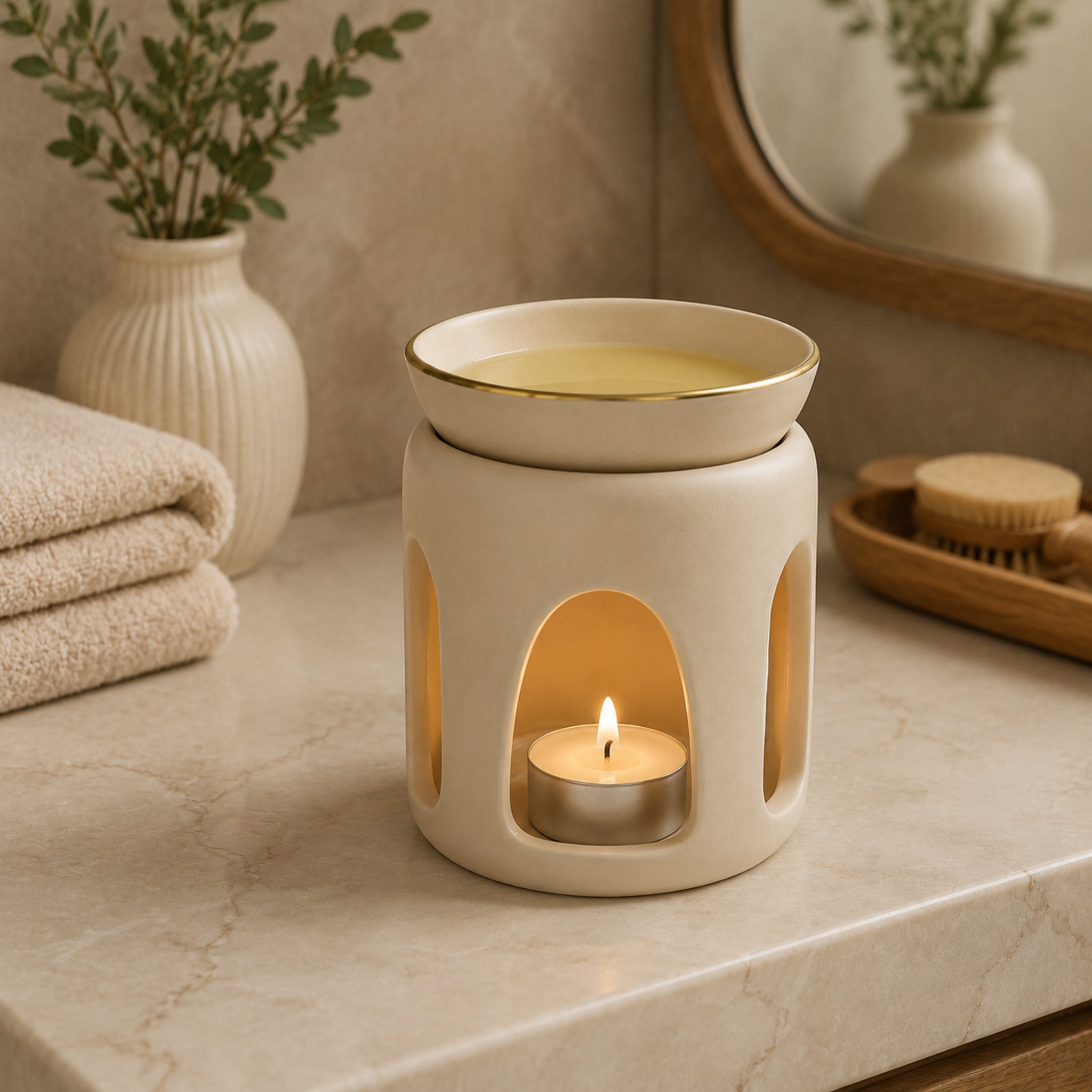 Brûle-parfum Lumière – Diffuseur décoratif en céramique ajourée