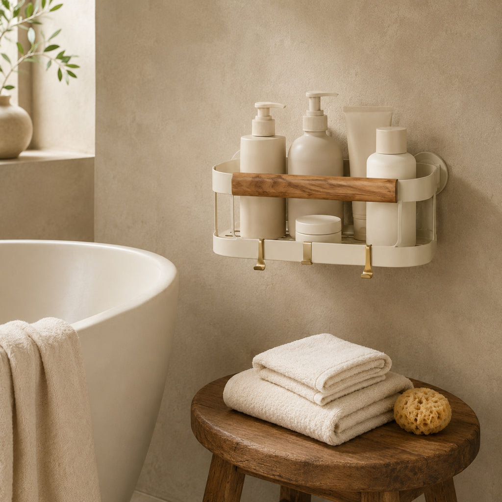 Panier de douche Élégance – Étagère murale champagne anti-humidité