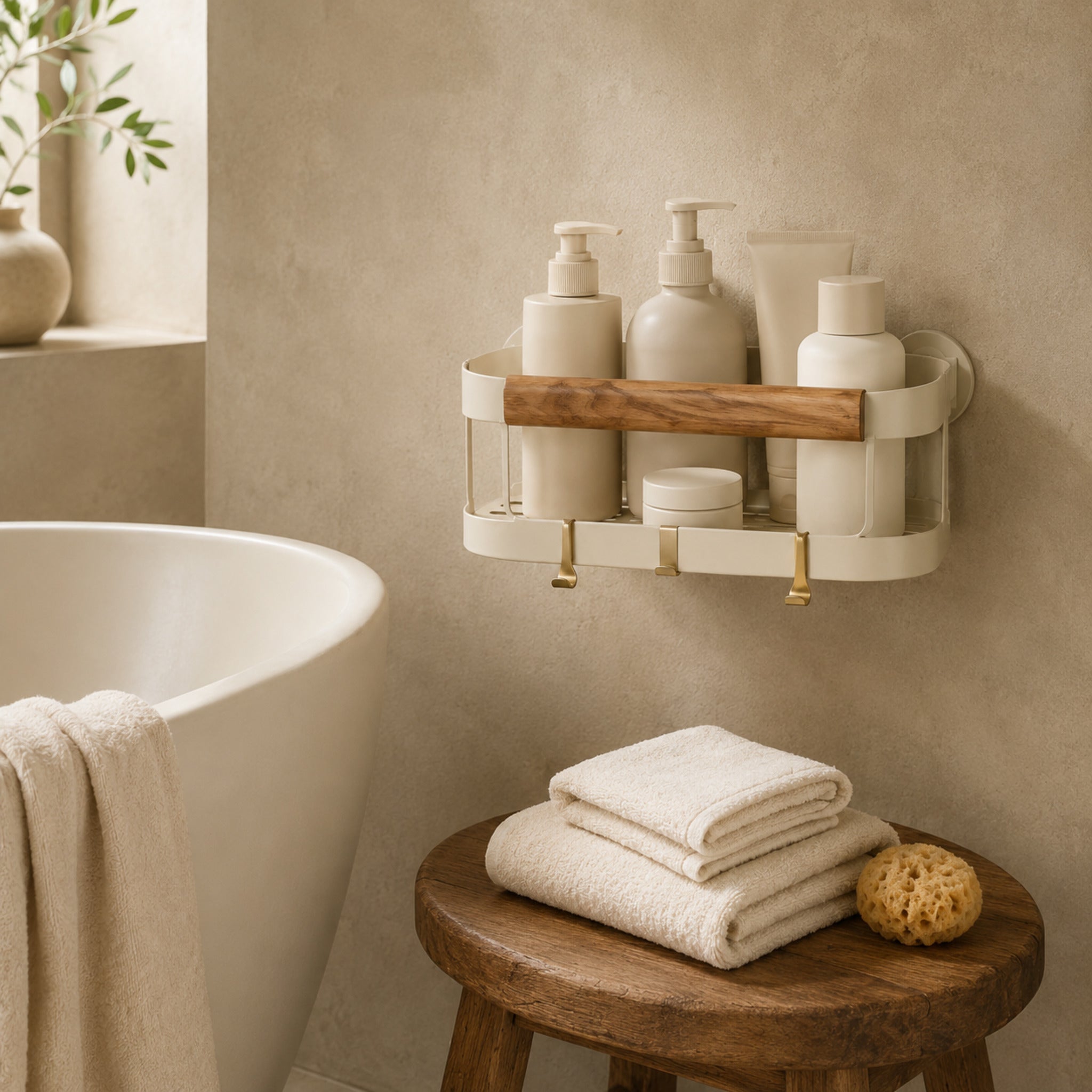 Panier de douche Élégance – Étagère murale champagne anti-humidité