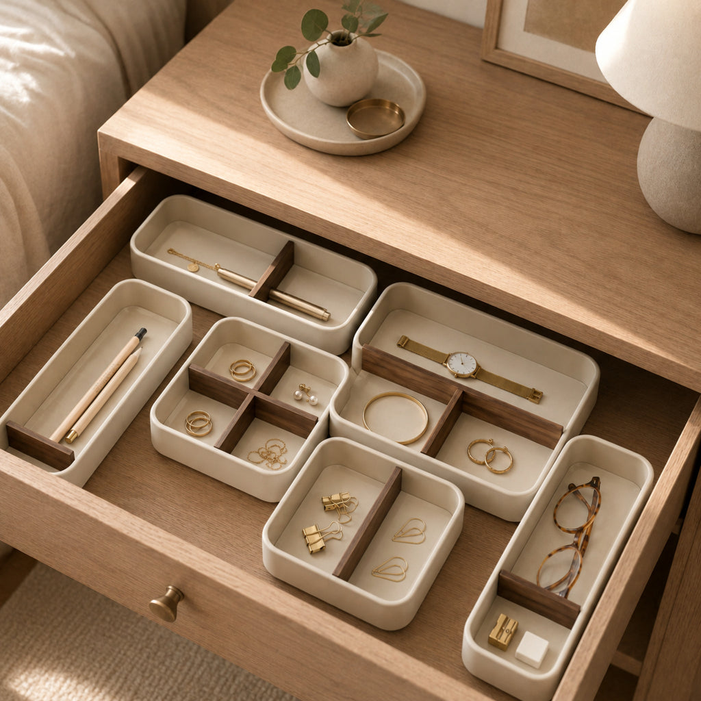 Organiseur de tiroir Modulable – Compartiments extensibles finition noyer clair