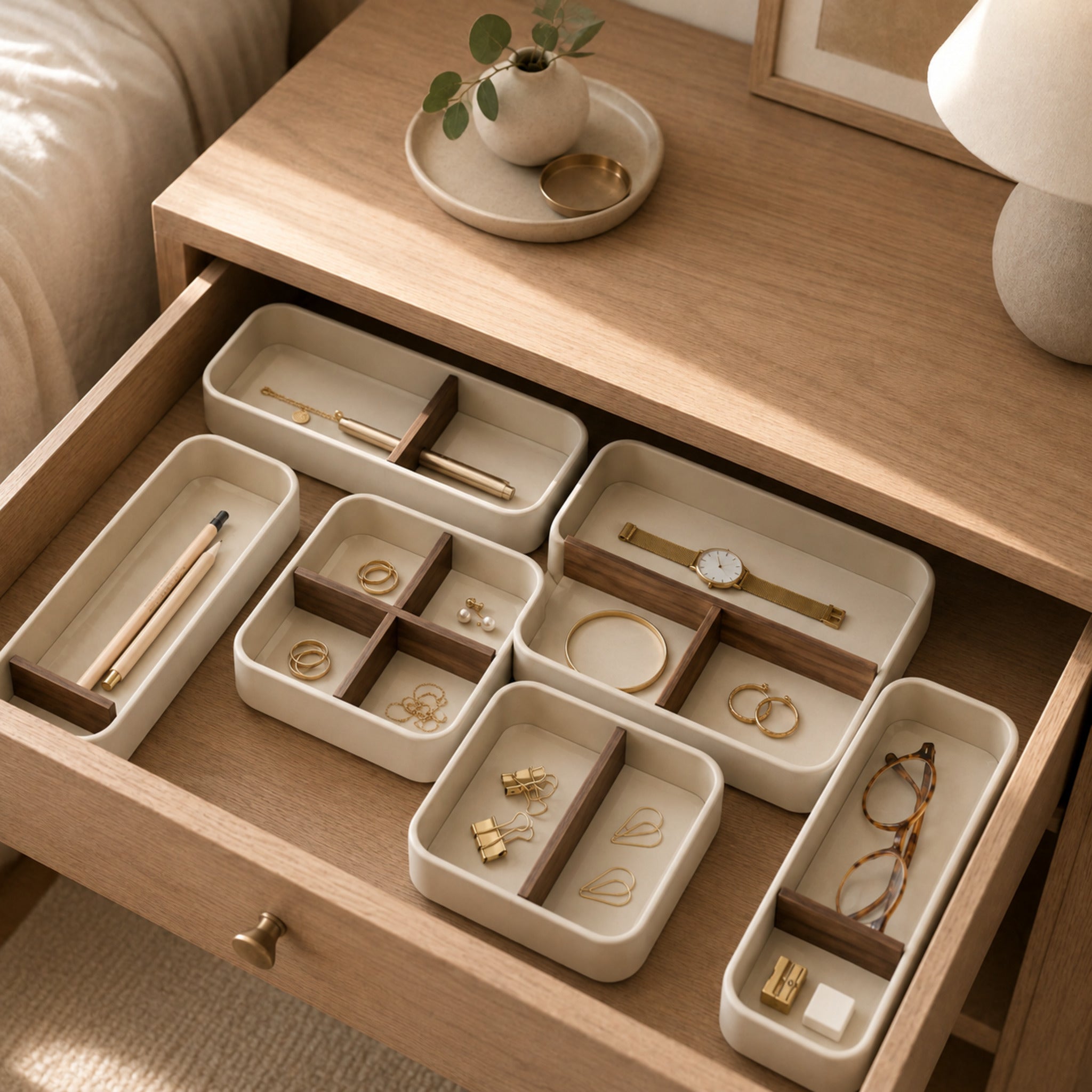 Organiseur de tiroir Modulable – Compartiments extensibles finition noyer clair